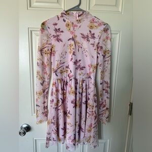 Altar’d State Pink Floral Mini Dress - Long Sleeve Mesh